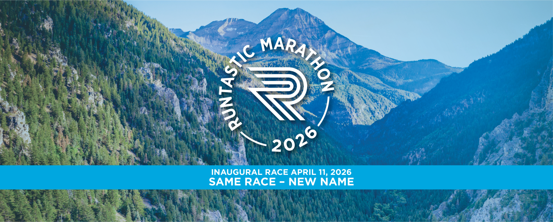 Runtastic MARATHON logo over an image of a canyon in Provo, Utah