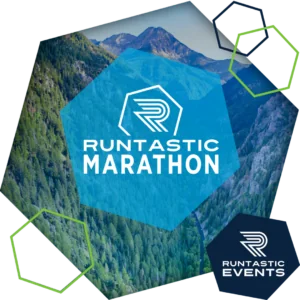 Runtastic MARATHON logo over an image of a canyon in Provo, Utah