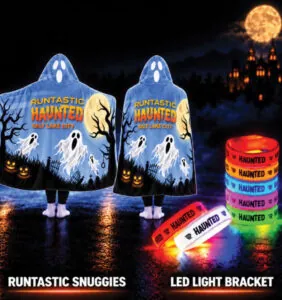 Runtastic HAUNTED 2026 NIGHT 5K Blue Halloween Ghost Snuggie and LED Light Bracelets in Salt Lake City, Utah